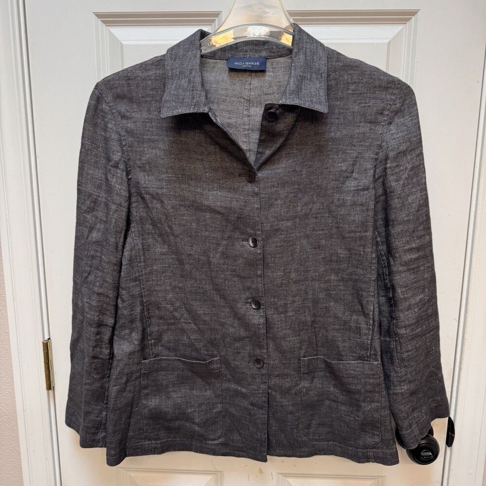 Piazza Sempione Womens Linen Collared Cuff Long Sleeve ButtonUp Grey Size EUR 42